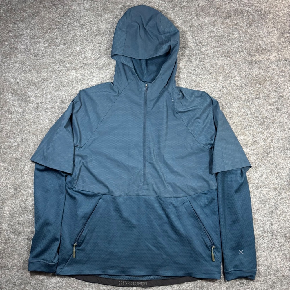 Lululemon Mobility Train Half Zip Hoodie Mens L Teal Blue Textured Activewear